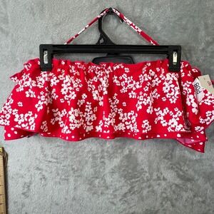NWT SO Petal Red Floral Flounce Bandeau Bikini Top XL